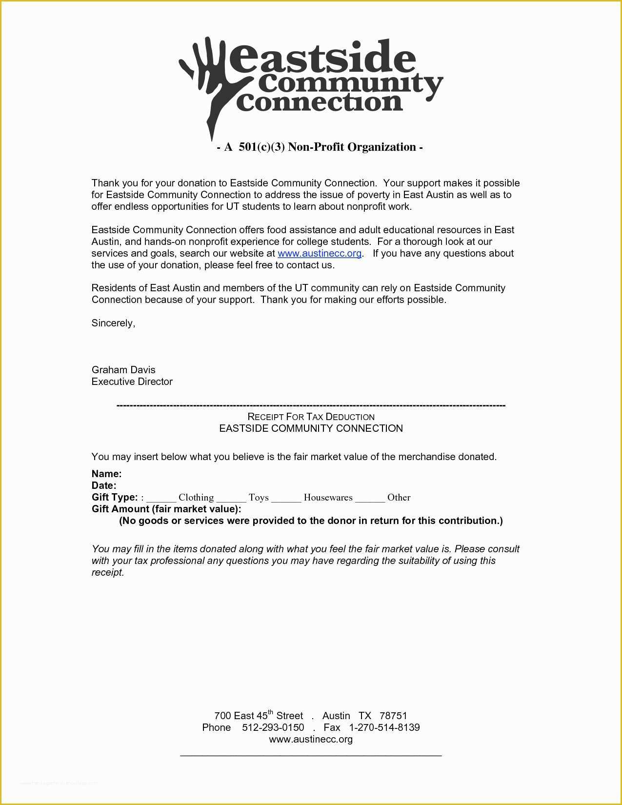 Free 501c3 Business Plan Template Of Non Profit Tax Deduction Letter Template Samples