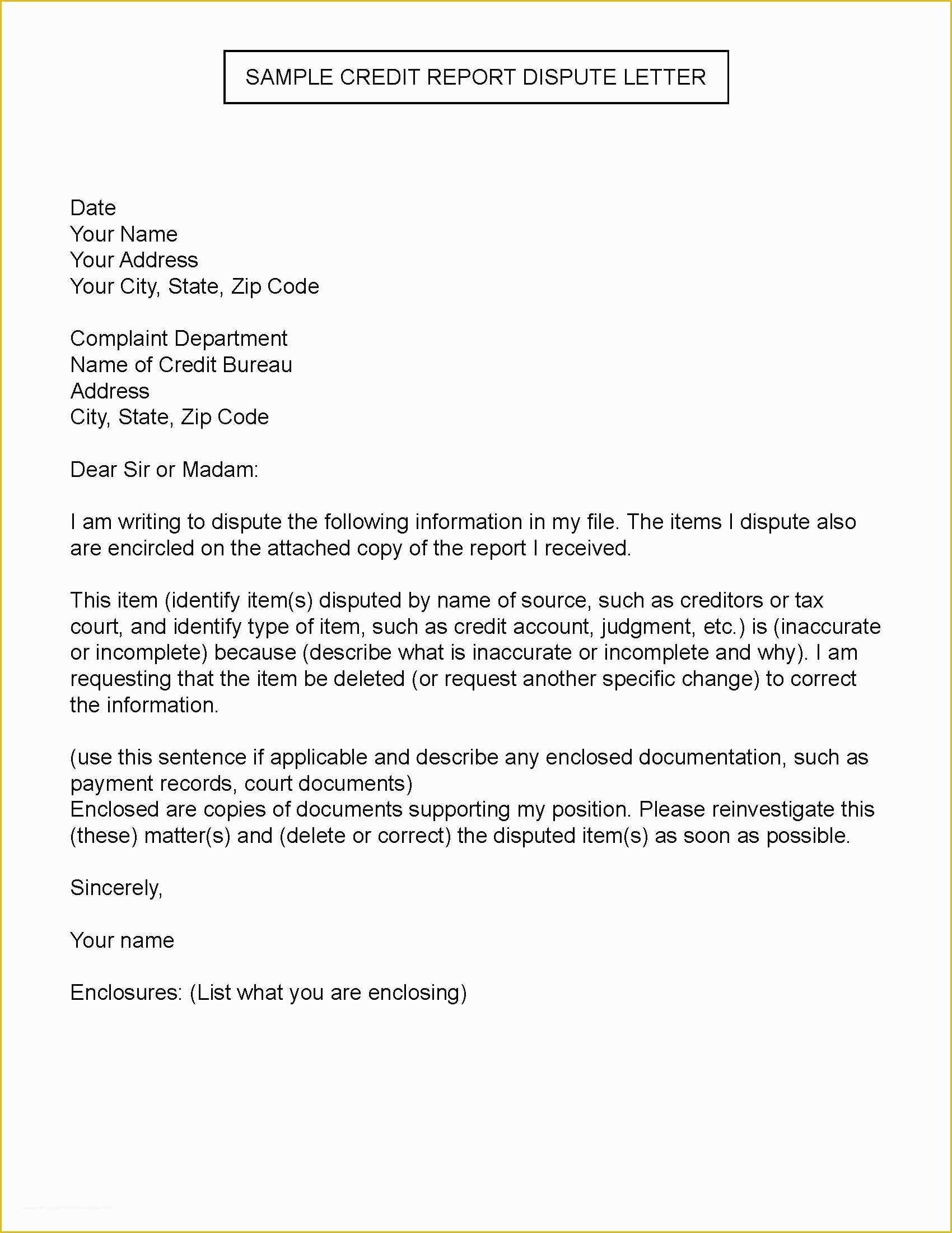 Free 609 Credit Dispute Letter Templates Of 609 Dispute Letter to Credit Bureau Template