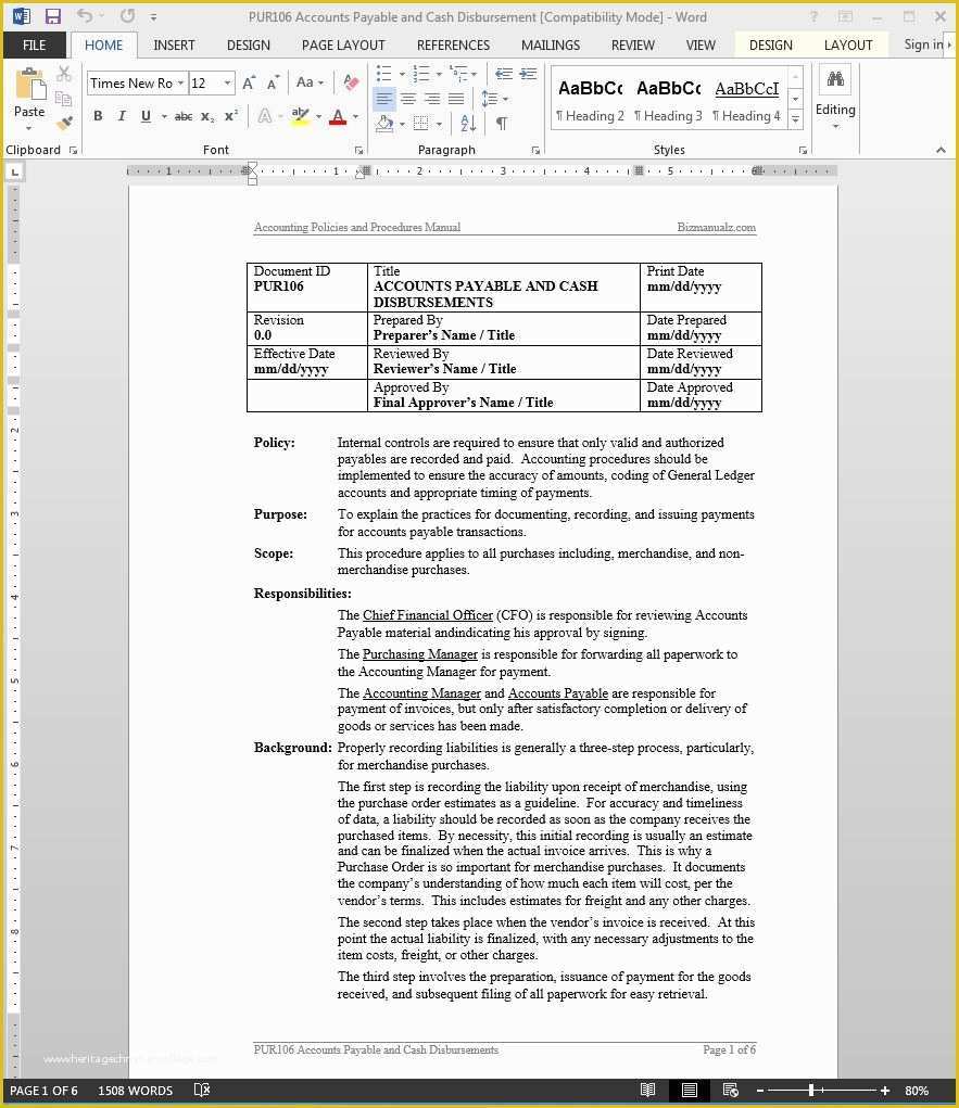 Free Accounts Payable Template Of Accounts Payable Cash Disbursement Procedure