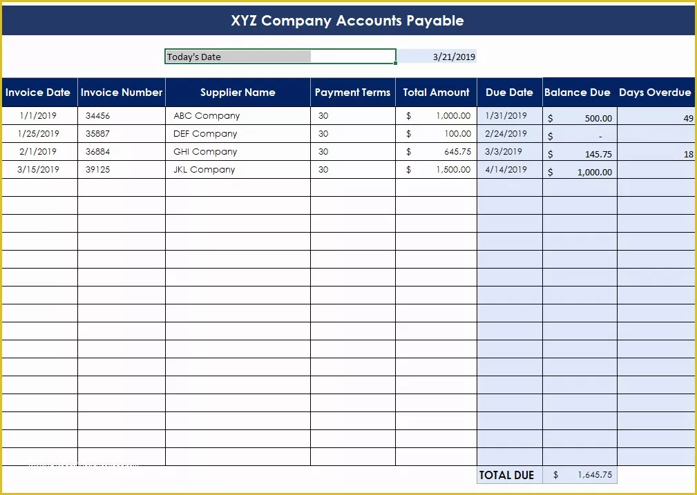 Accounts Payable Template Free Printable Templates