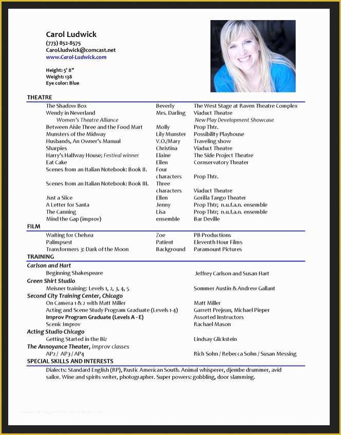 Free Acting Resume Template Of 10 Acting Resume Template for Microsoft Word