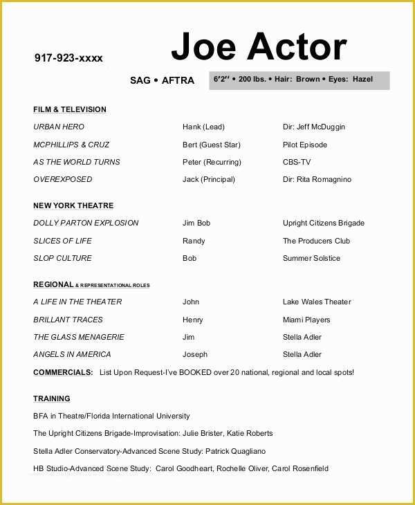 Free Acting Resume Template Of 10 Actor Resume Examples Pdf Doc