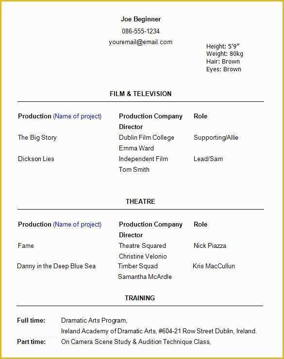 Free Acting Resume Template Of 11 Acting Resume Templates Free Samples Examples