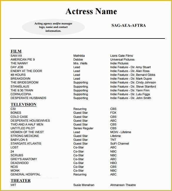 Free Acting Resume Template Of 11 Acting Resume Templates Free Samples Examples