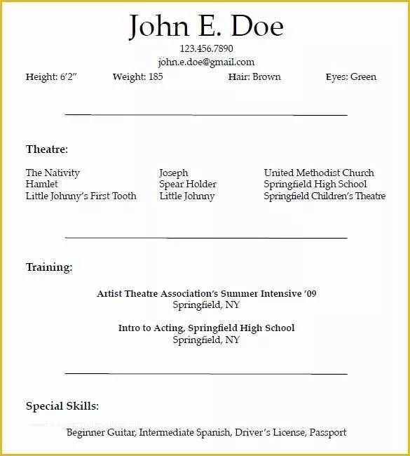 Free Acting Resume Template Of 11 Acting Resume Templates Free Samples Examples