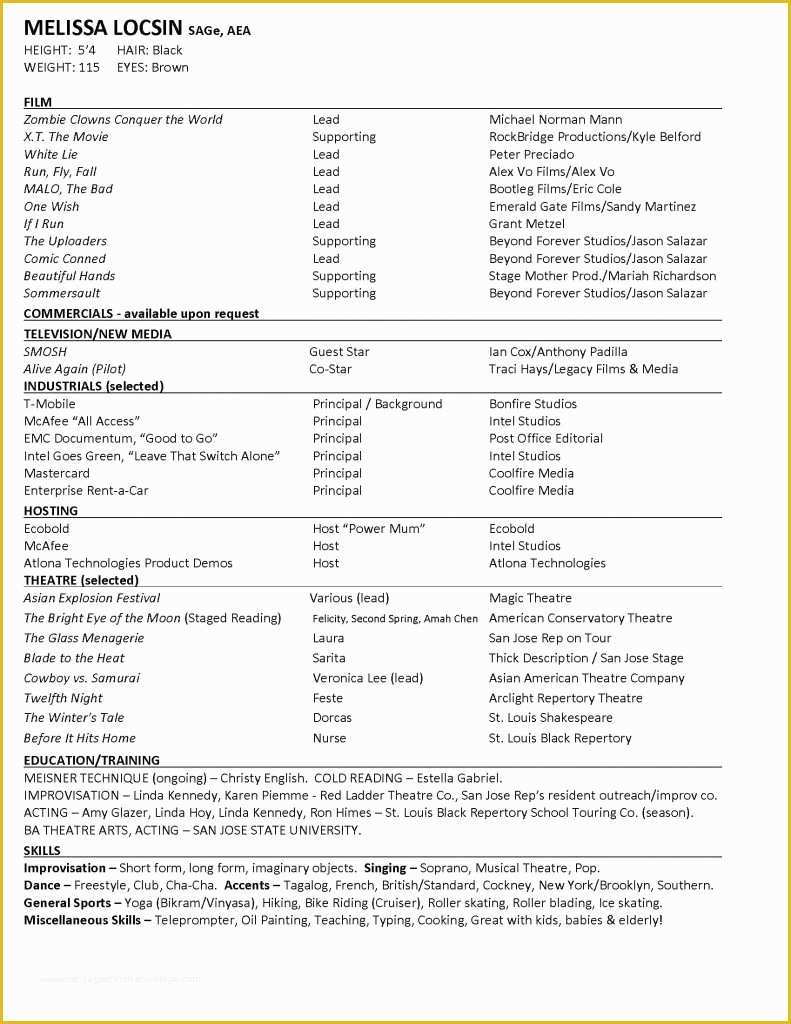 Free Acting Resume Template Of Acting Cv 101 Beginner Acting Resume Example Template