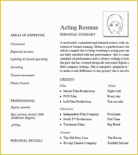 Free Acting Resume Template Of Acting Resume Template – 6 Free Samples Examples format