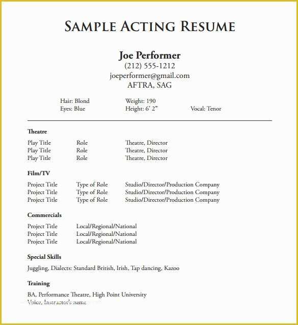 Free Acting Resume Template Of Acting Resume Template 7 Free Word Excel Pdf format