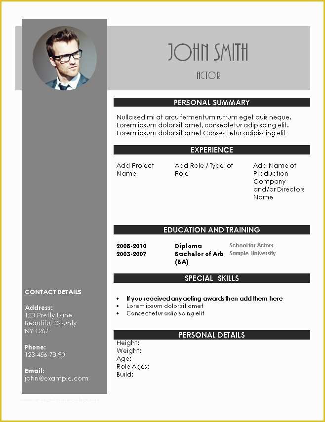 Free Acting Resume Template Of Acting Resume Template
