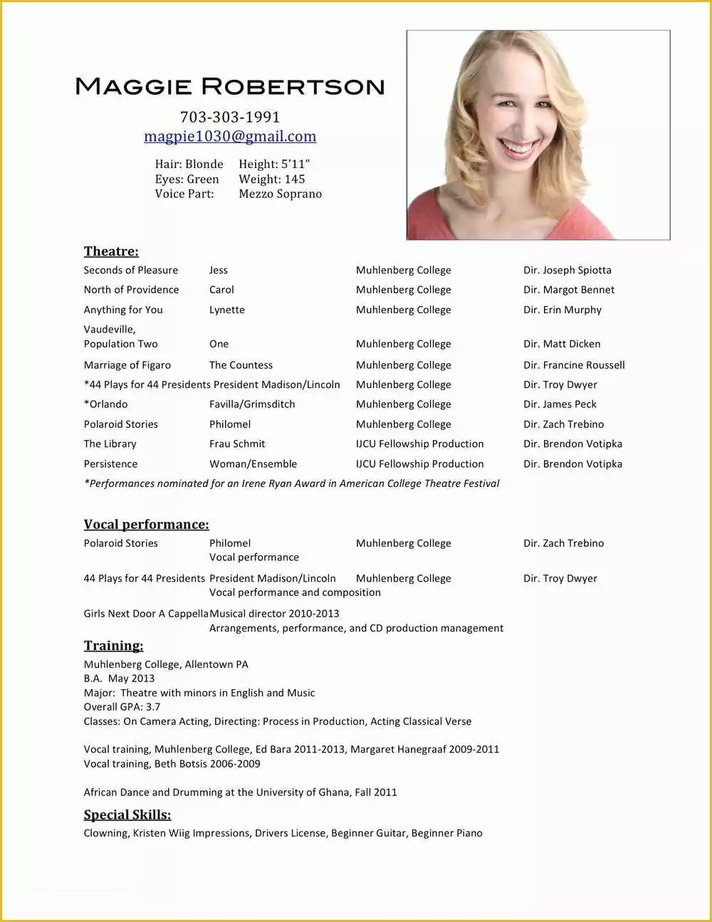 Free Acting Resume Template Of Actor Resume Template