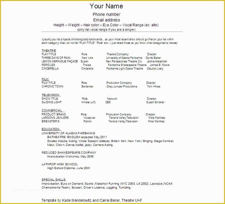 Free Acting Resume Template Of Best 25 Acting Resume Template Ideas On Pinterest