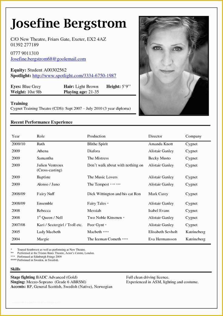 Free Acting Resume Template Of Best 25 Acting Resume Template Ideas On Pinterest