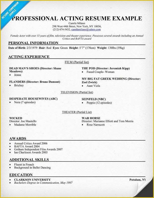 Free Acting Resume Template Of Best 25 Acting Resume Template Ideas On Pinterest