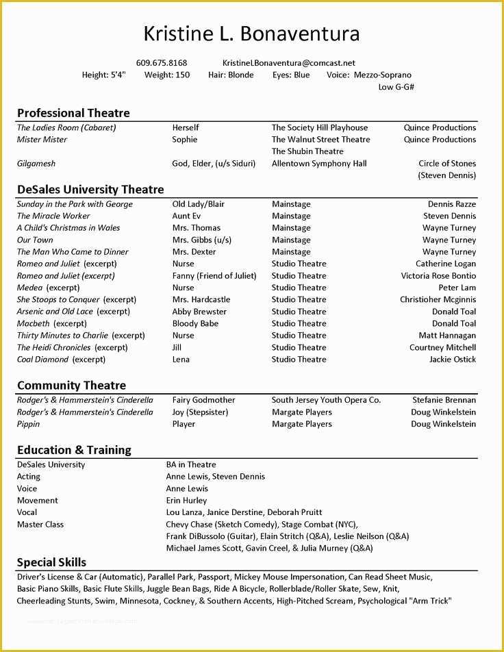 Free Acting Resume Template Of Best 25 Acting Resume Template Ideas On Pinterest