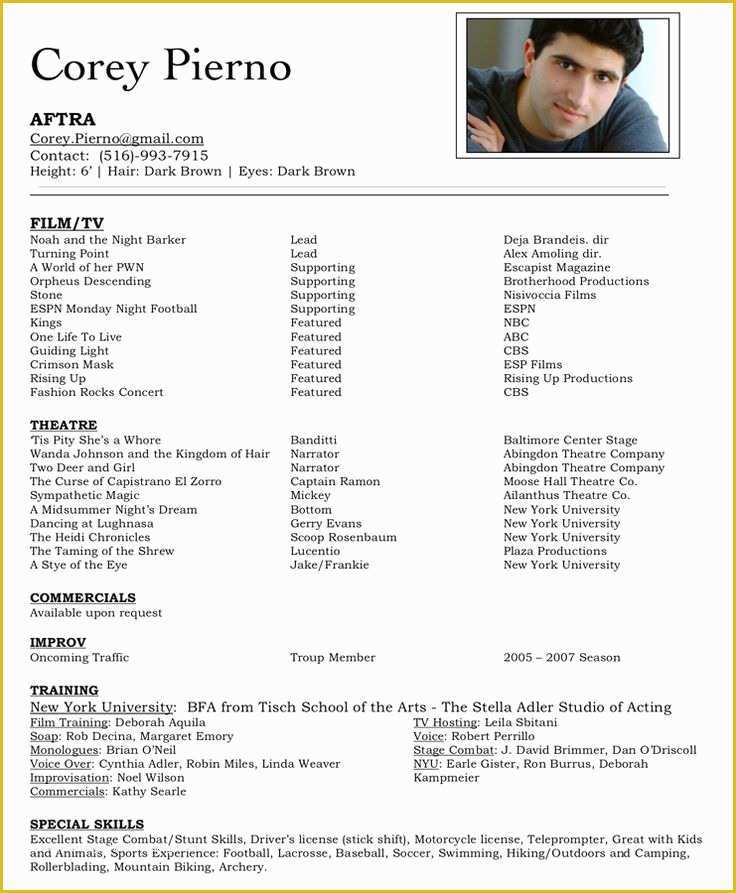 Free Acting Resume Template Of Best 25 Acting Resume Template Ideas On Pinterest