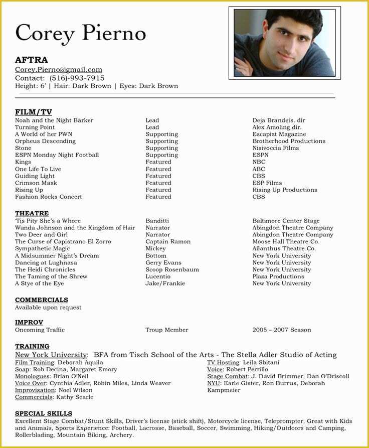 Free Acting Resume Template Of Best 25 Acting Resume Template Ideas On Pinterest