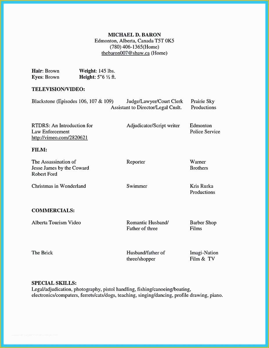 Free Acting Resume Template Of Brilliant Acting Resume Template to Get Inspired