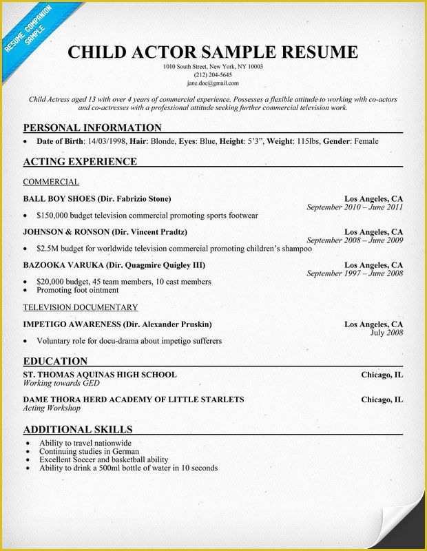 Free Acting Resume Template Of Child Actor Sample Resume Child Actor Sample Resume are