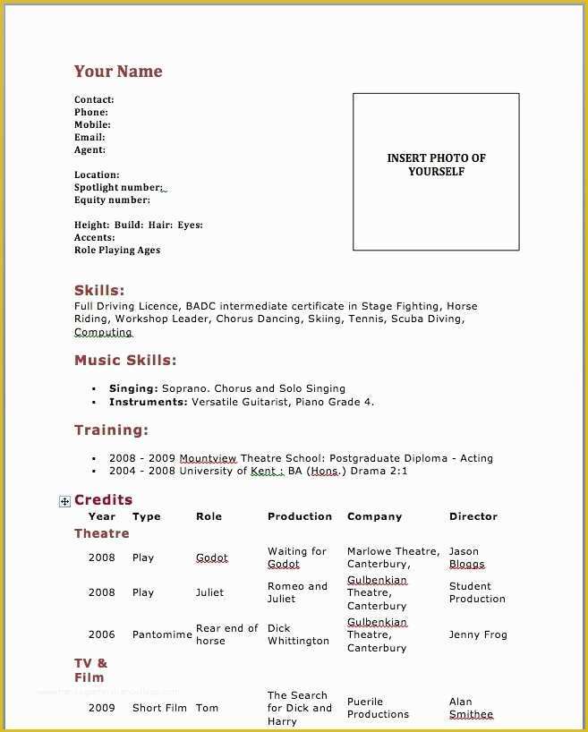 Free Acting Resume Template Of Pin Oleh Jobresume Di Resume Career Termplate Free