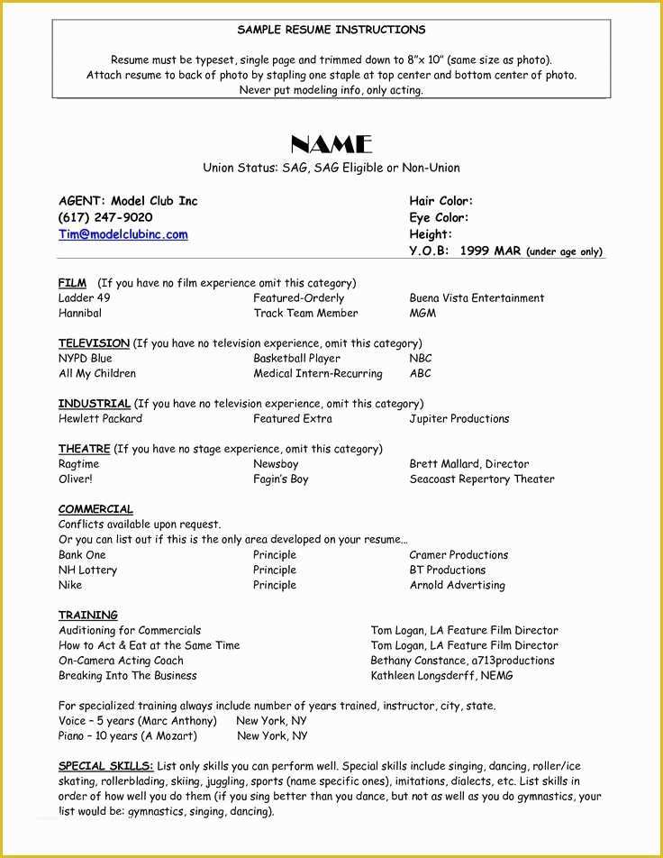 Free Acting Resume Template Of Sample Acting Resume Template Umecareer