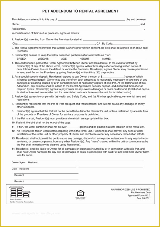 Free Addendum Sticker Template Of Fillable form 13 0 Pet Addendum to Rental Agreement