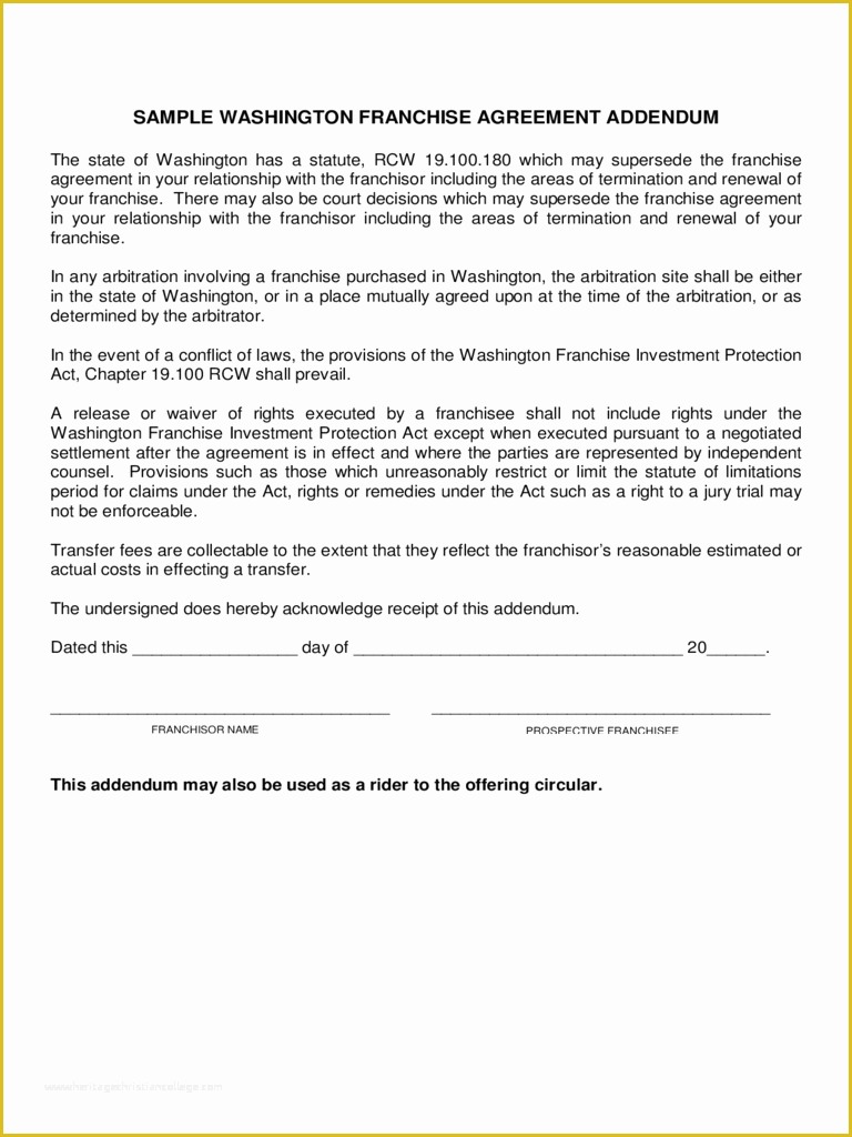 Free Addendum Sticker Template Of Franchise Agreement Template 6 Free Templates In Pdf