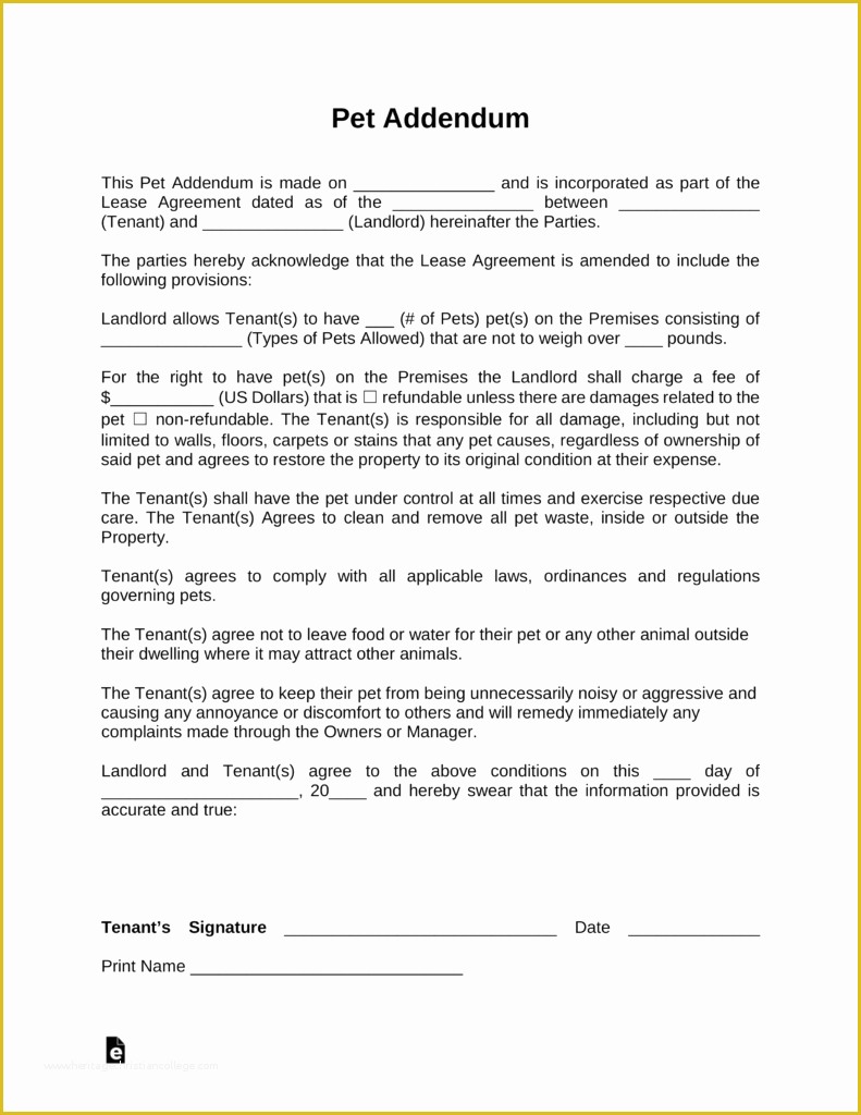 Free Addendum Sticker Template Of Free Pet Addendum to Lease Pdf Word