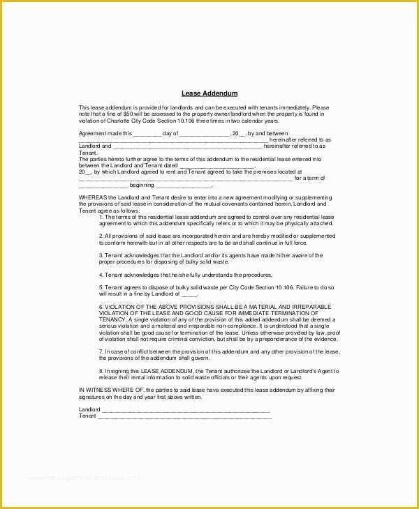 Free Addendum Sticker Template Of Residential Lease Template 7 Free Word Pdf Documents