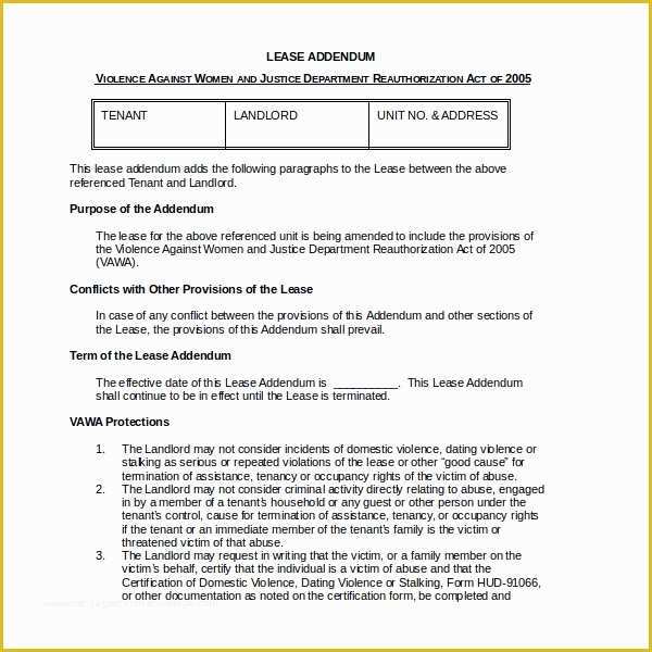 Free Addendum Sticker Template Of Sample Lease Addendum form 14 Download Free Documents