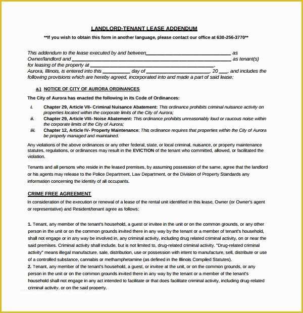 Free Addendum Sticker Template Of Sample Lease Addendum form 14 Download Free Documents