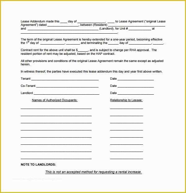 Free Addendum Sticker Template Of Sample Lease Addendum form 14 Download Free Documents