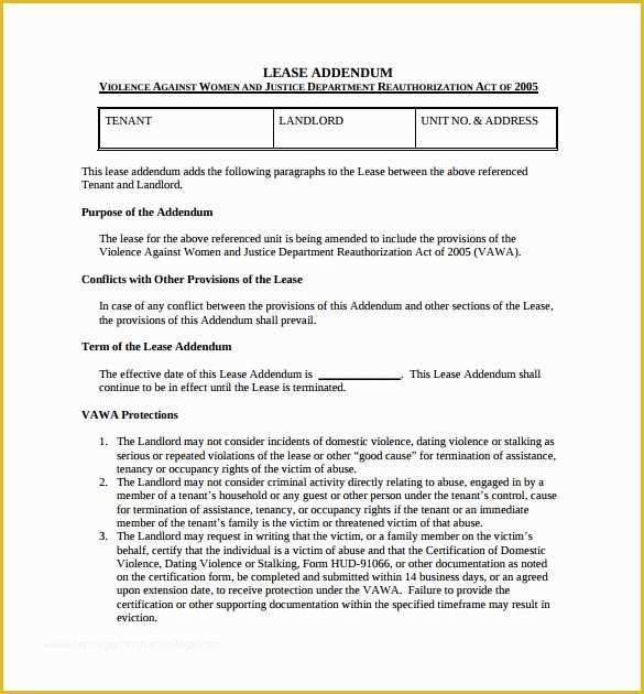 Free Addendum Sticker Template Of Sample Lease Addendum form 14 Download Free Documents