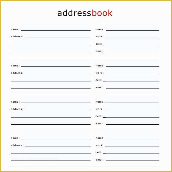 Free Address Templates for Word Of 10 Address Book Samples