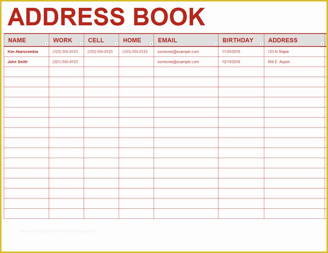Free Address Templates for Word Of Personal Address Book