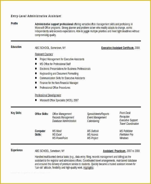 Free Administrative assistant Resume Templates Of 10 Entry Level Administrative assistant Resume Templates