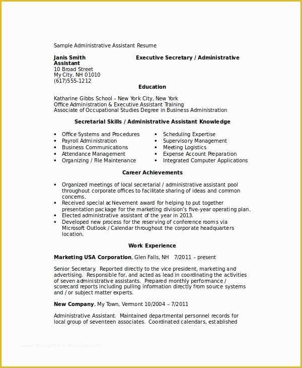 Free Administrative assistant Resume Templates Of 8 Sample Administrative assistant Resumes