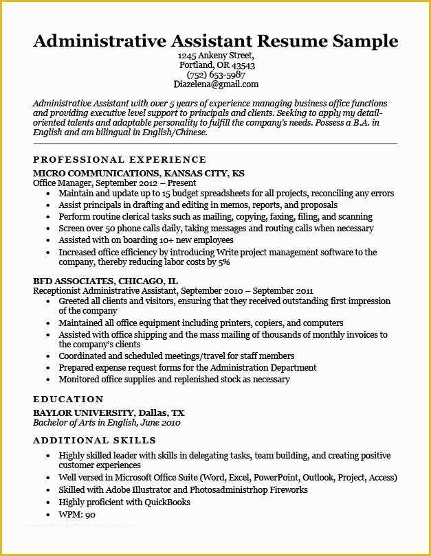 Free Administrative assistant Resume Templates Of Administrative assistant Resume Example