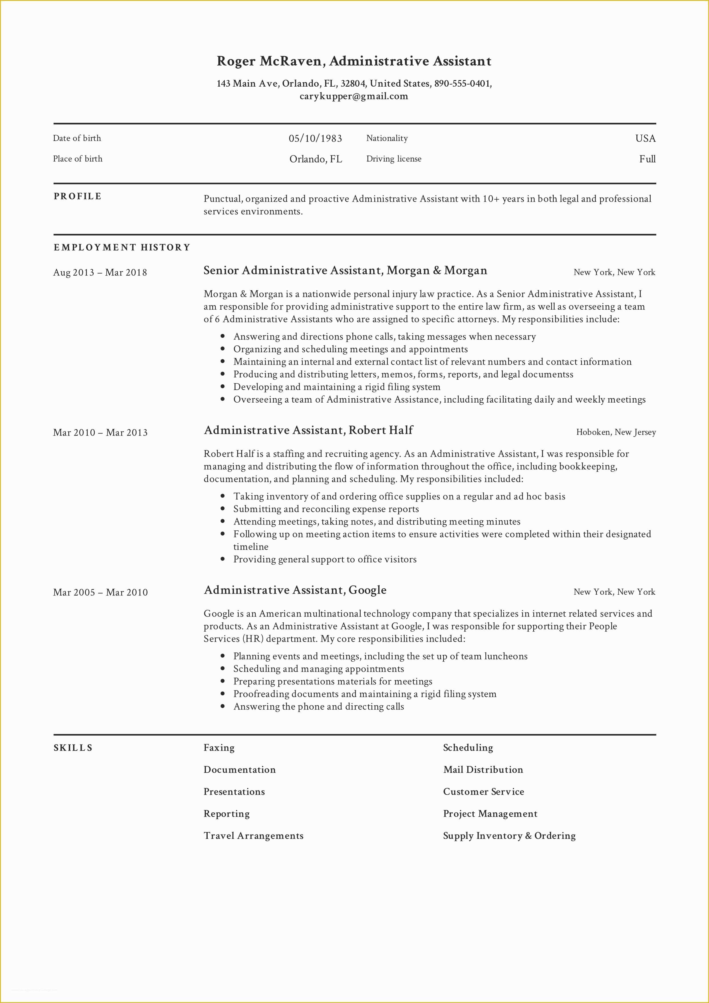 Free Administrative assistant Resume Templates Of Administrative assistant Resume Sample Professional