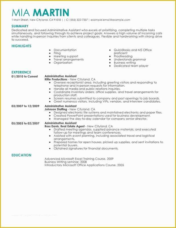 Free Administrative assistant Resume Templates Of Unfor Table Administrative assistant Resume Examples to