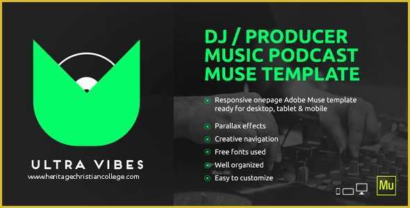 Free Adobe Muse Templates for Photographers Of Ultra Vibes Dj Producer Podcast Muse Template