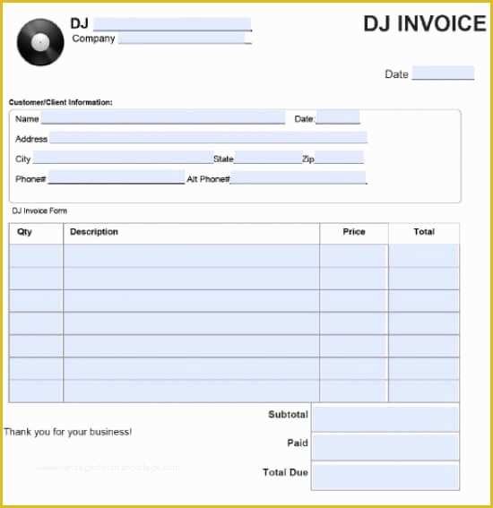 Free Adobe Pdf Templates Of Free Dj Disc Jockey Invoice Template Excel