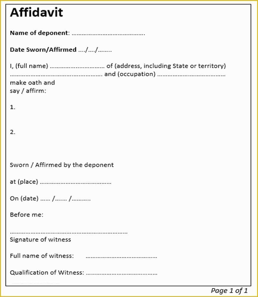 Free Affidavit Template Of Affidavit Templates In Word format Excel Template