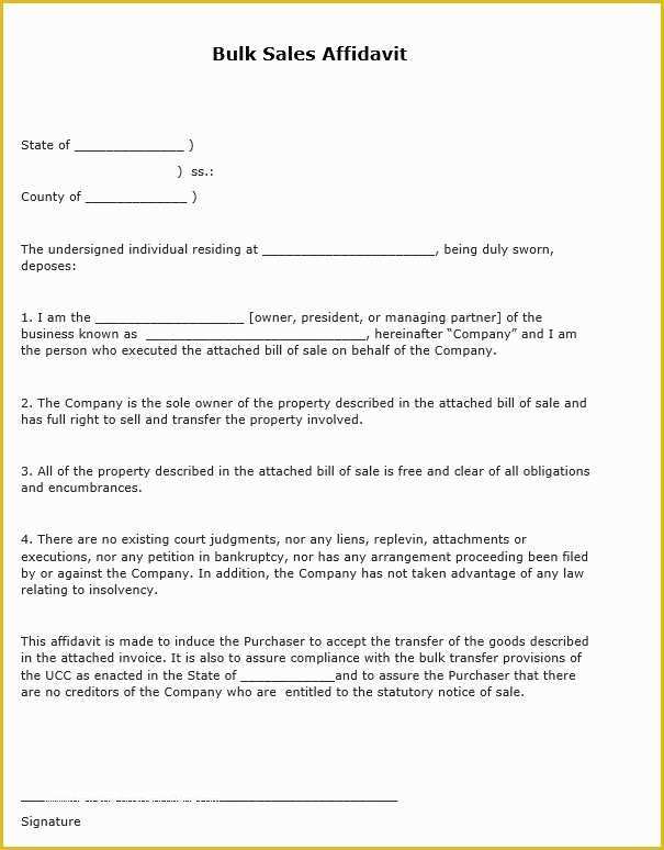 Free Affidavit Template Of Free Bulk Sales Affidavit form Pdf Template