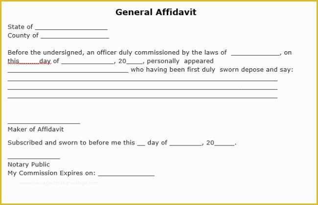 Free Affidavit Template Of Free Download Simple Template Of General Affidavit form