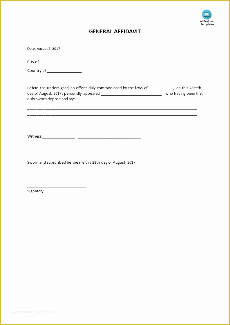 Free Affidavit Template Of Free General Affidavit