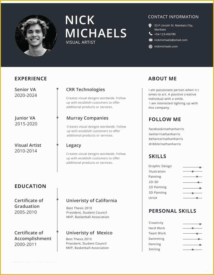 Free Ai Resume Templates Of Free Visual Artist Resume Cv Template In Shop