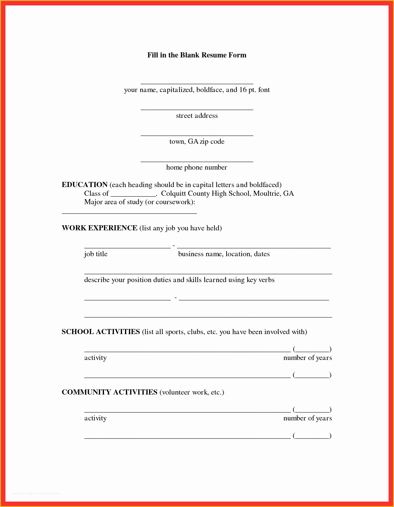 Free and Printable Resume Templates Of Fill In Resume form