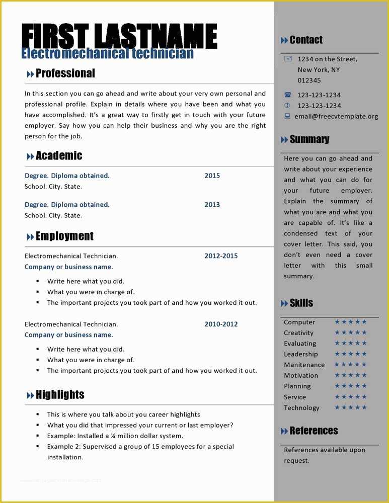 Free and Printable Resume Templates Of Free Curriculum Vitae Templates 466 to 472 – Free Cv