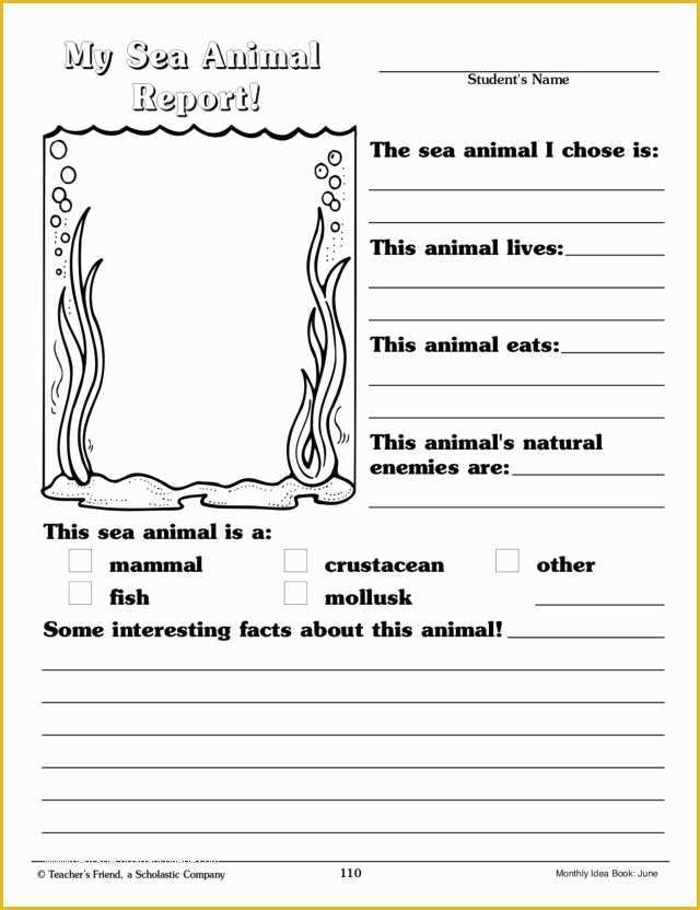 Free Animal Report Template Of Ocean Animal Worksheets for First Grade