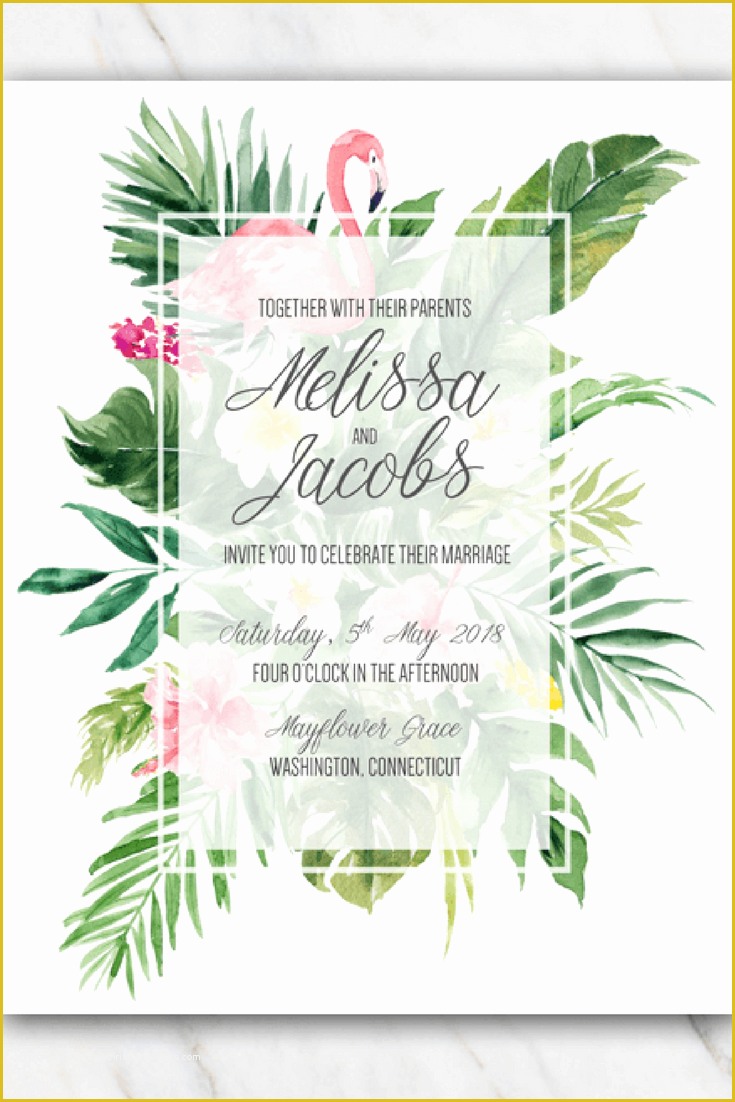 Free Anniversary Invitation Templates Of Tropical Flamingo Wedding Invitation Template